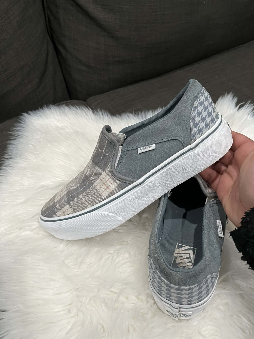 Vans Grey Plaid & Houndstooth Slip-On Sneakers